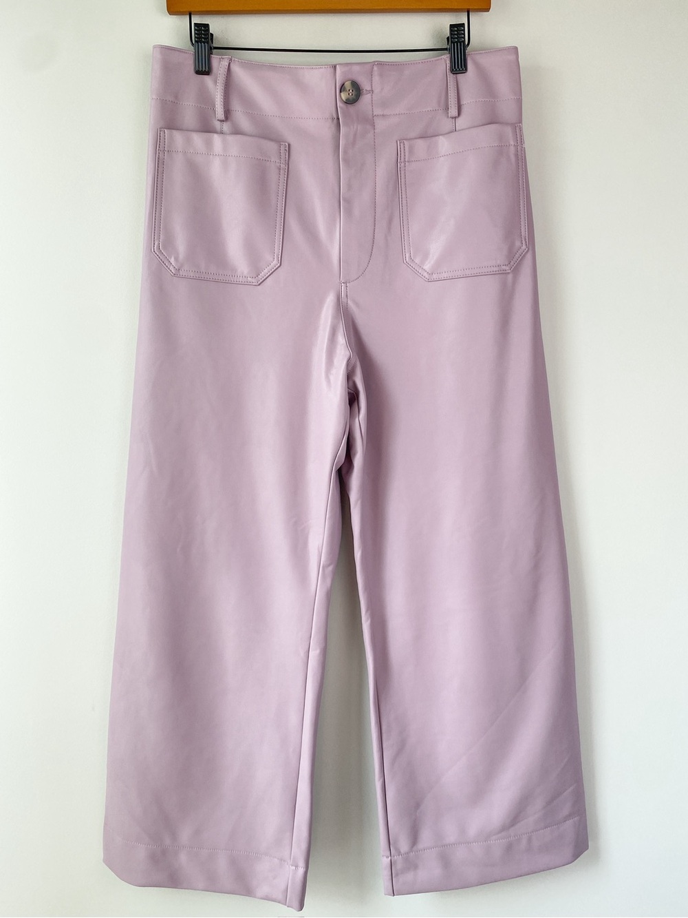 Anthropologie Maeve Womens Colette Wide Leg Pants 31 Lavender Faux Leather Crop